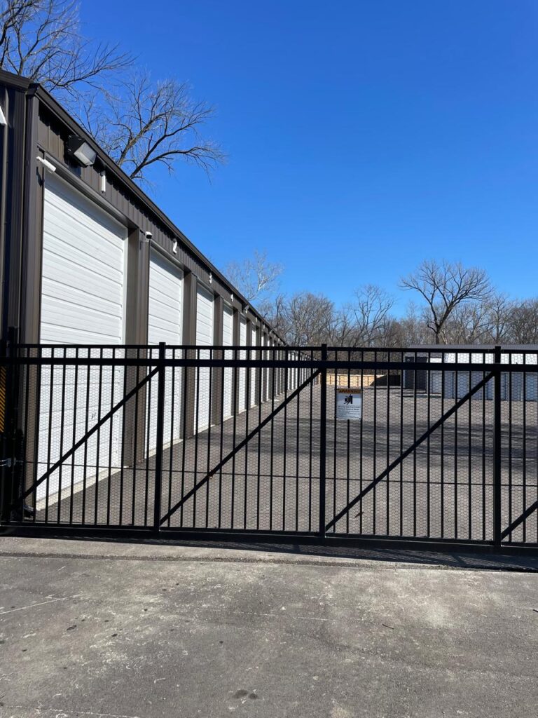 Entrance gate to enter One Box Storage self storage unit facility in Evansville, IN